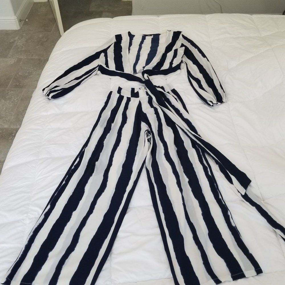 Strip Crop Top Pant set